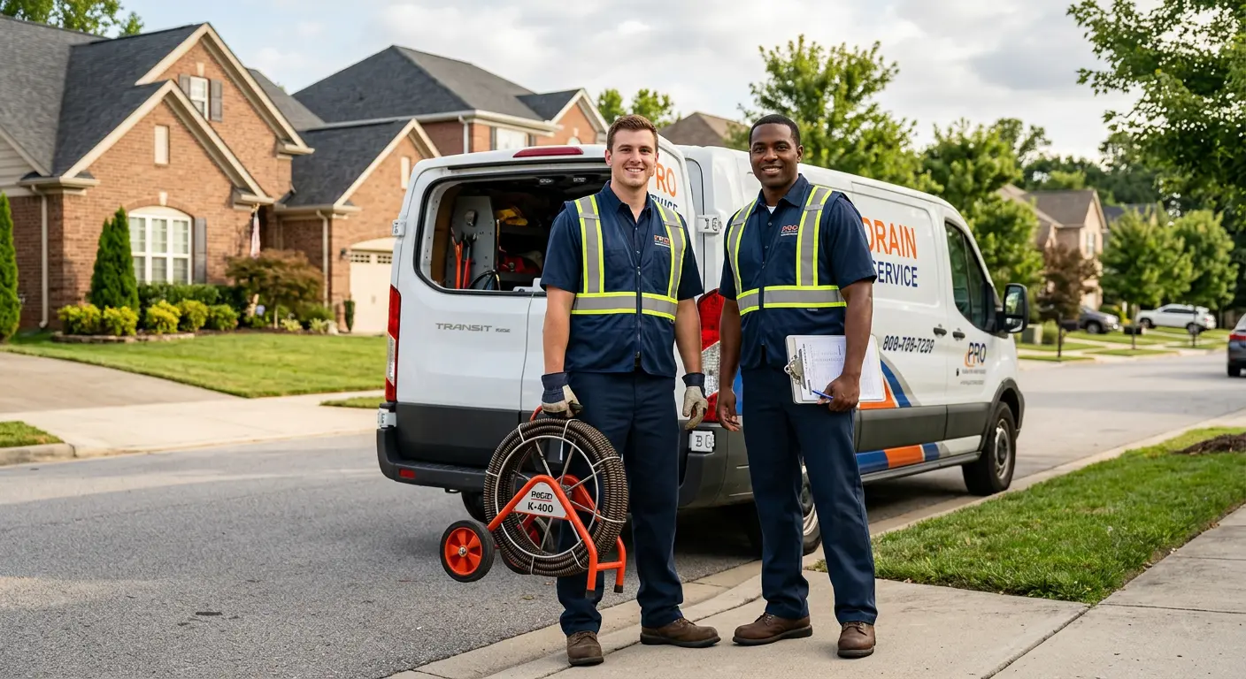 Sewer and drain service team with equipment ready for work in Fort Myers